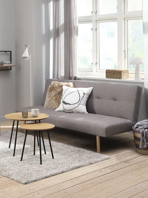 Sovesofa HOLSTED gråt stof/natur