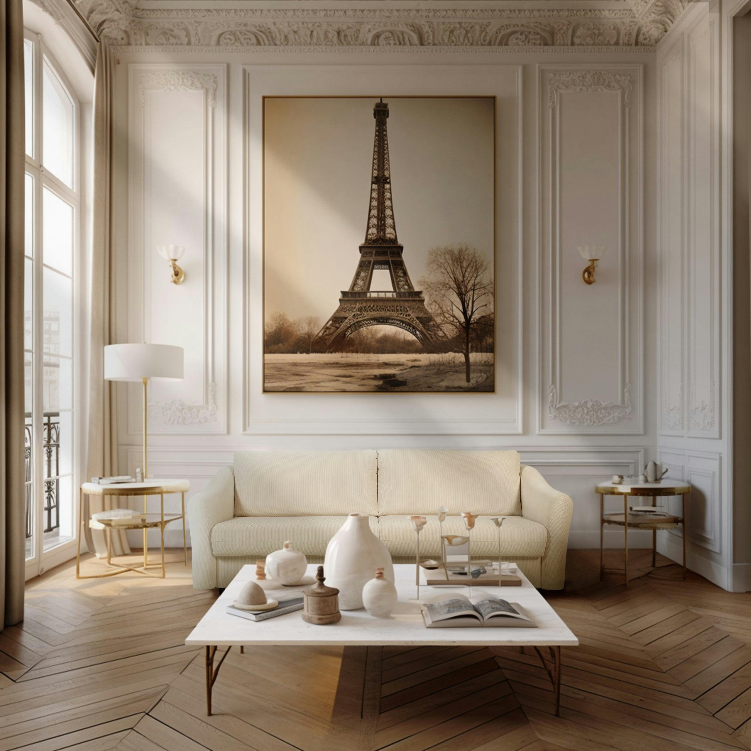 CHARDONNAY - Canapé droit convertible 3 places en velours côtelé beige