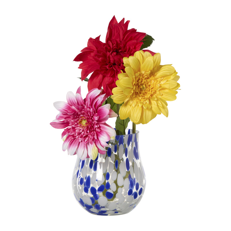 Vaas gevlekt - blauw/wit - &Oslash;14x15 cm