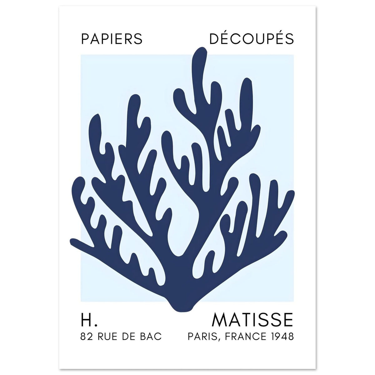 Artfulprints Poster Matisse – Coral harmony navy blue I  - A4 21x29.7 cm - Blauw
