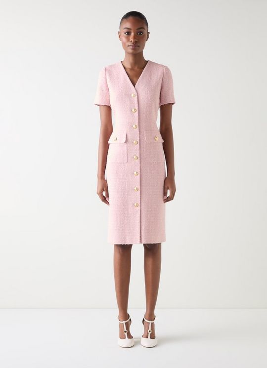Carla Pink Tweed Recycled Cap Sleeve Dress