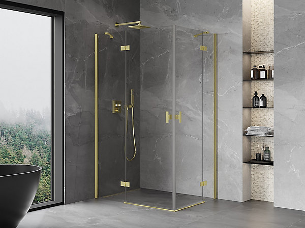 Mexen Mist-H Duo cabine de douche pivotante gauche 100 x 80 cm, transparent, or brossé - 8A5-100L-080P-55-00