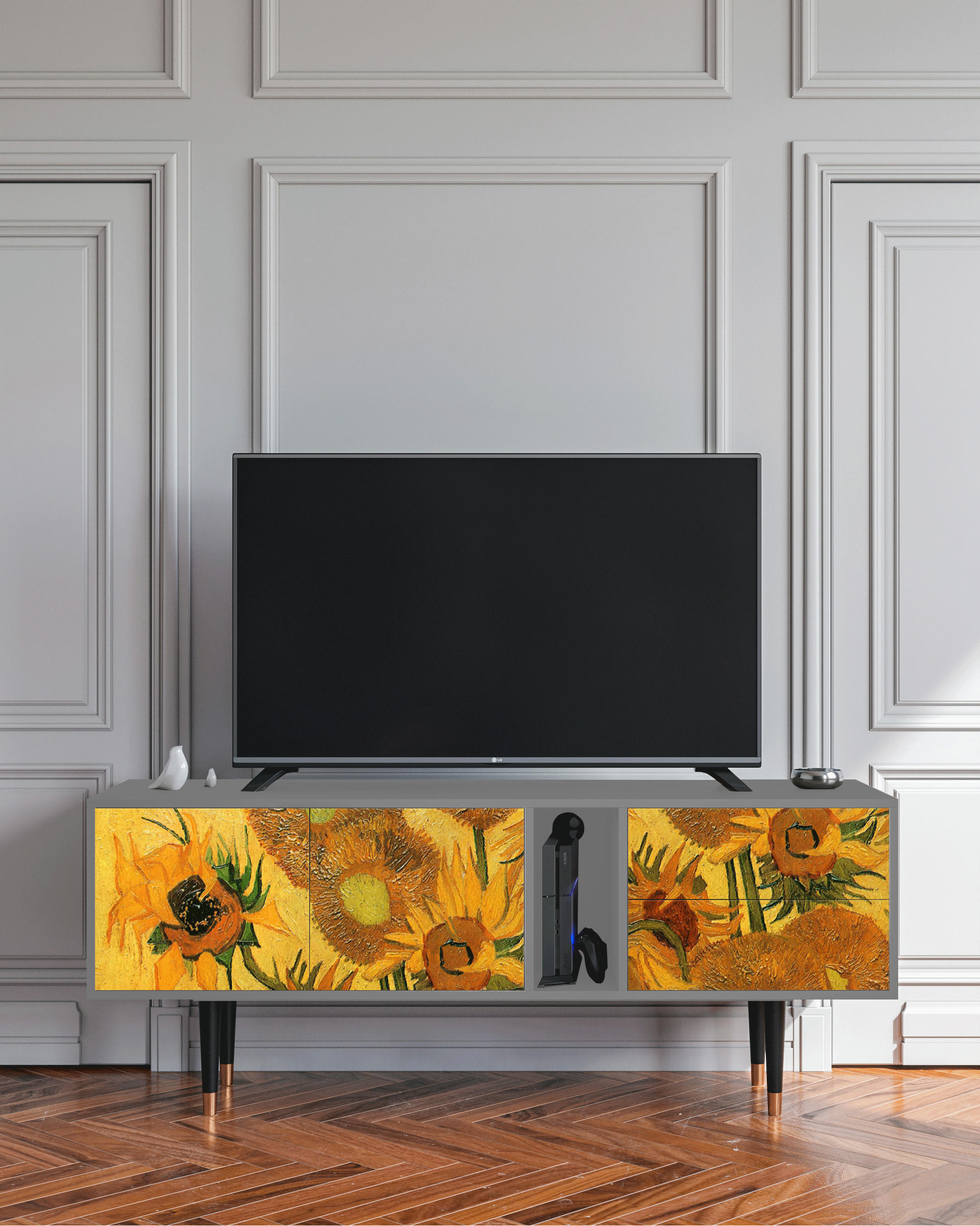 SUNFLOWERS BY VINCENT VAN GOGH - Meuble TV  jaune 2 tiroirs et 2 portes L 170 cm