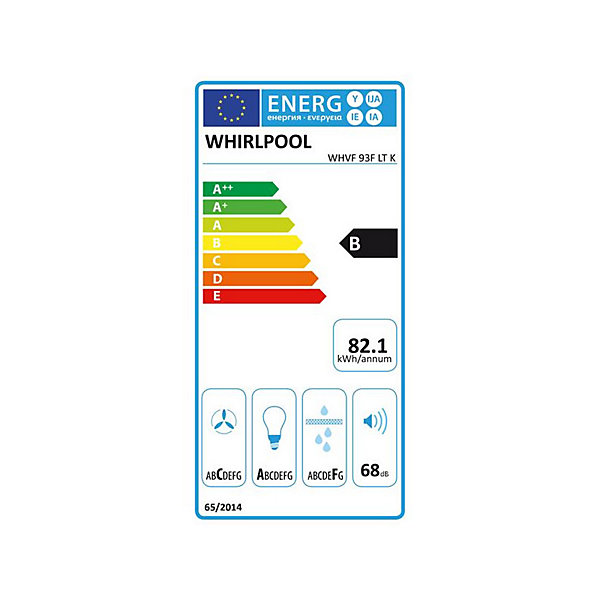 Hotte décorative inclinée 90cm 660m3/h noir Whirlpool WHVF93FLTK