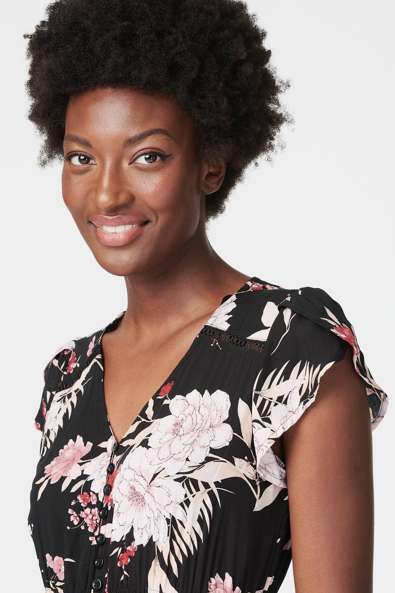 Izabel London Floral V-Neck Tiered Maxi Dress