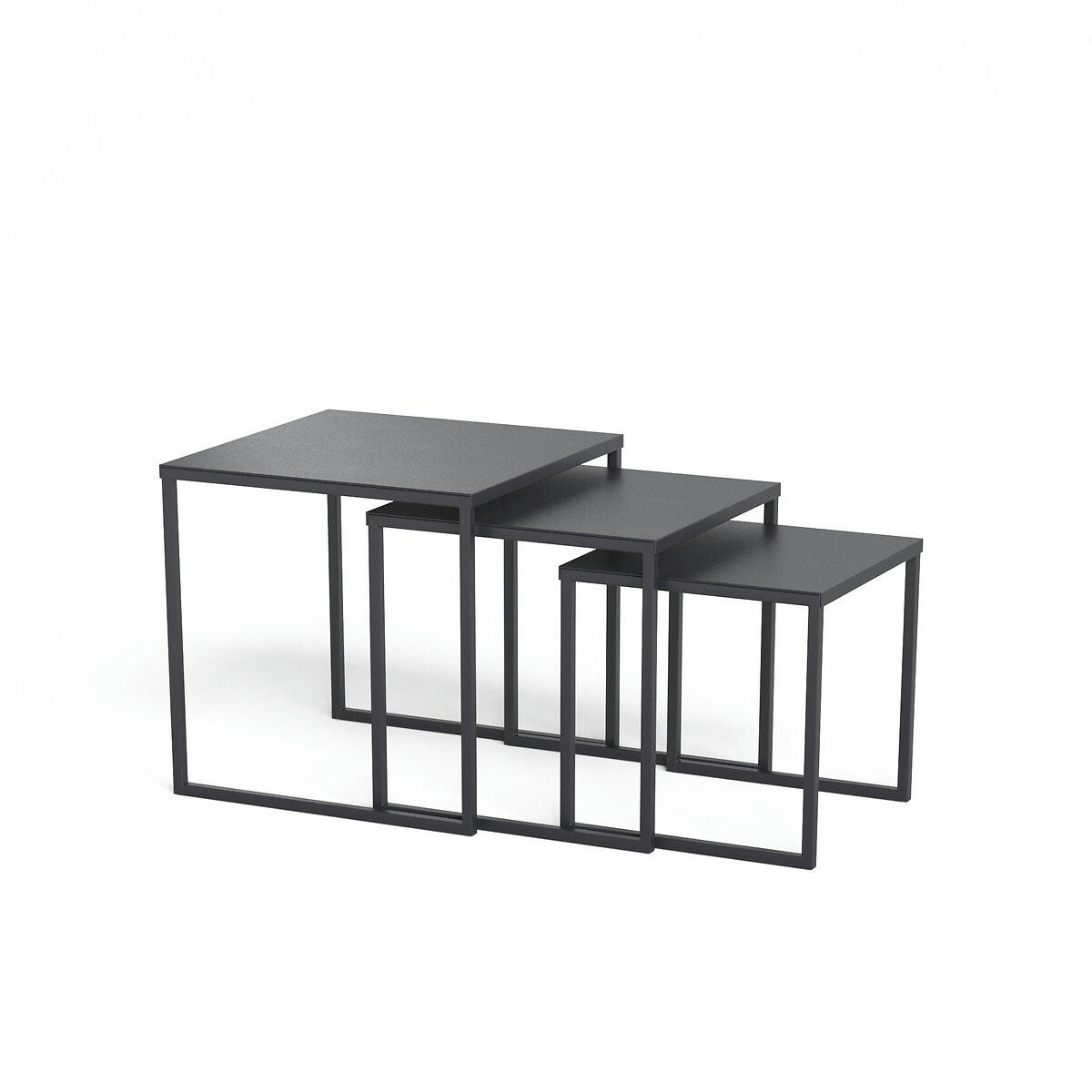 Lot de 3 tables basses gigognes en acier, Hiba