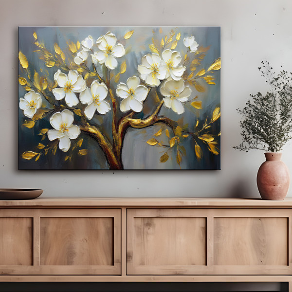 Feeby Obraz na płótnie, Białe Kwiaty Rośliny Drzewo 60x40