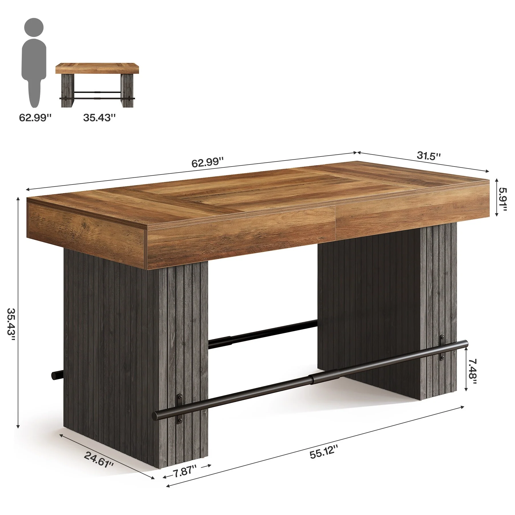 63'' Bar Table, Counter Height Pub Dining Table Home Bar Unit