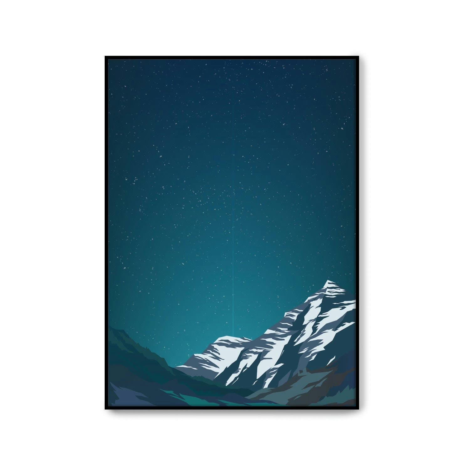 MONTAÑA - Affiche avec cadre noir - Illustration Montagnes enneigées - 30x40