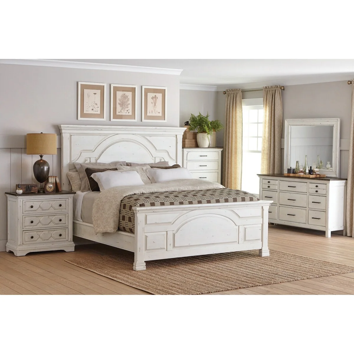 Danica Vintage White 6-piece Panel Bedroom Set