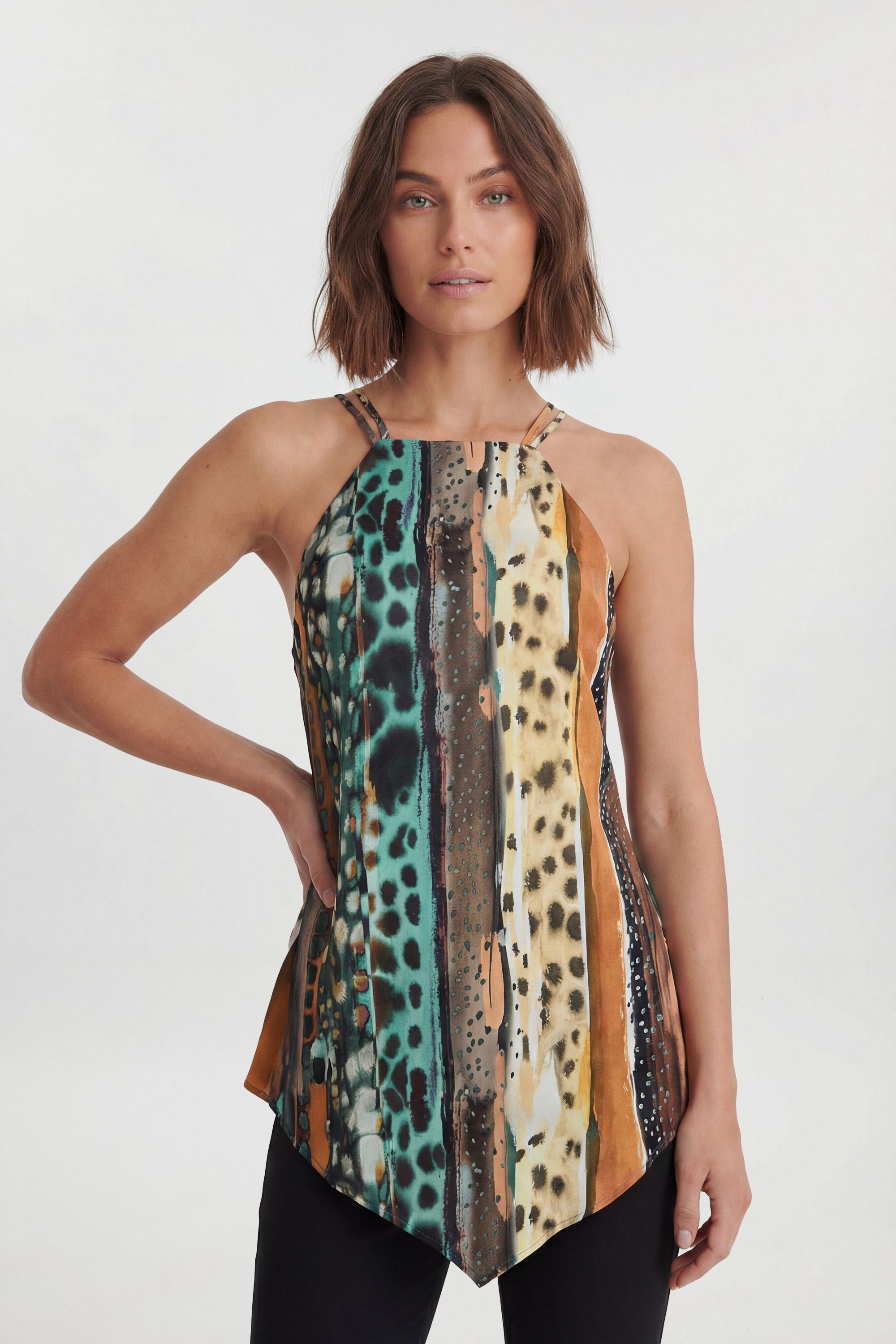 KarenMillen Satin Viscose Multi Animal Print Top