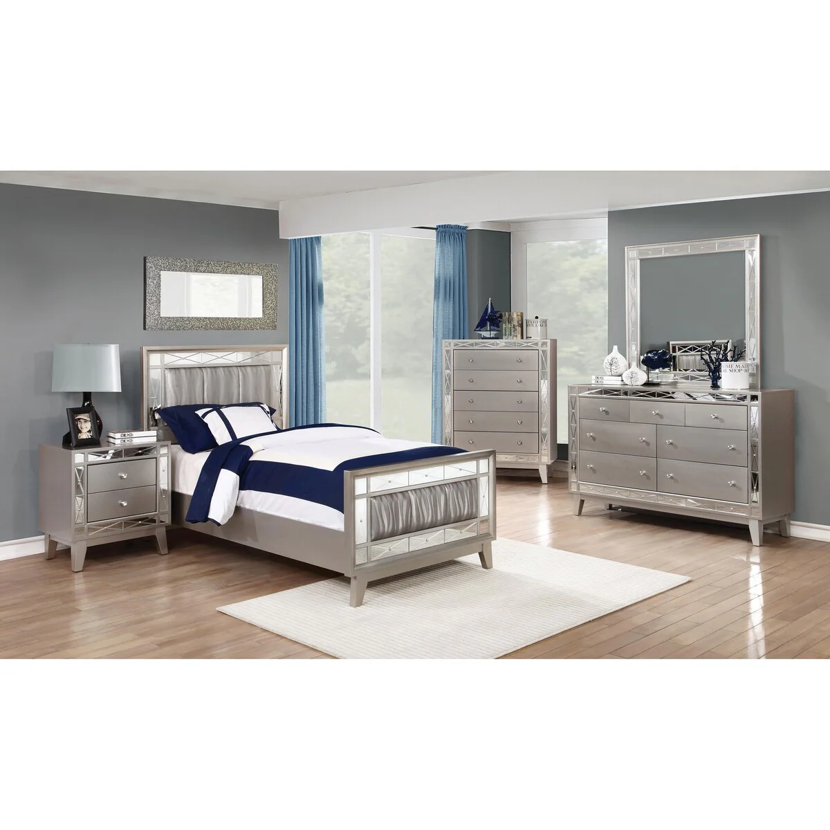 Pressley Contemporary Metallic 4-piece Bedroom Set