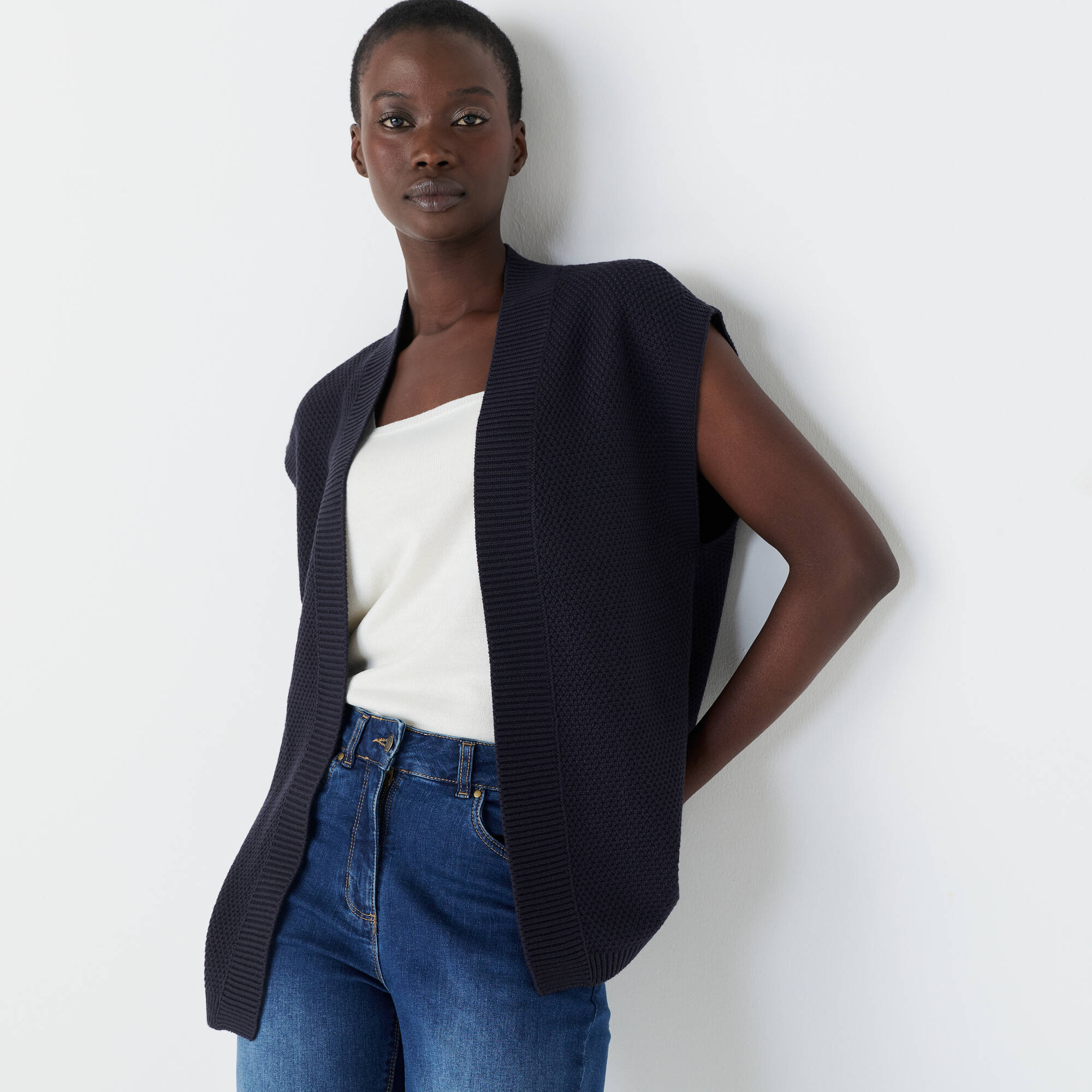 Gilet sans manches, maille fantaisie