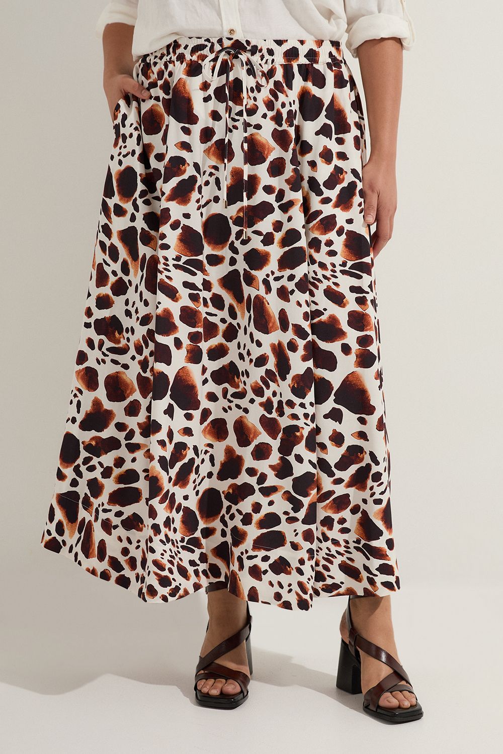 KarenMillen Plus Size Premium Viscose Linen Tie Waist Woven Skirt