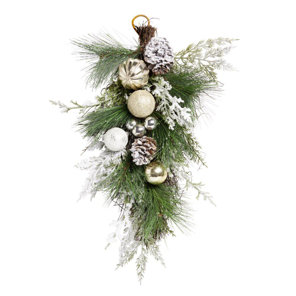 Décoration de No&euml;l doré et vert à suspendre ou poser H50cm