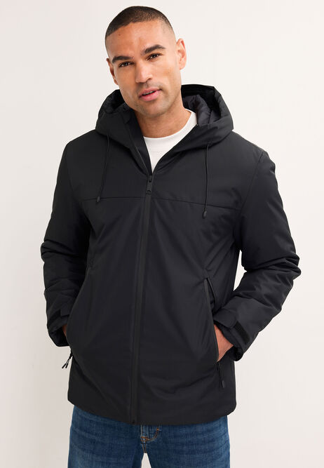 Mens Black Plain Hooded Jacket