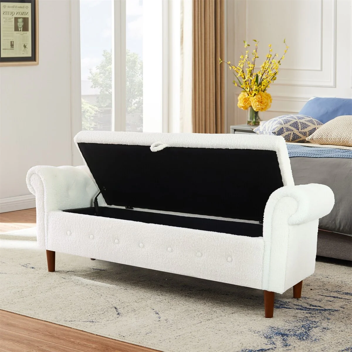 Storage Bench for Bedroom End of Bed Rolled Armed Velvet Ottoman Couch Long Bench