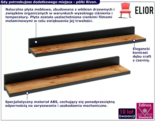 Komplet półek ściennych 2 szt czarny   dąb craft - Elax