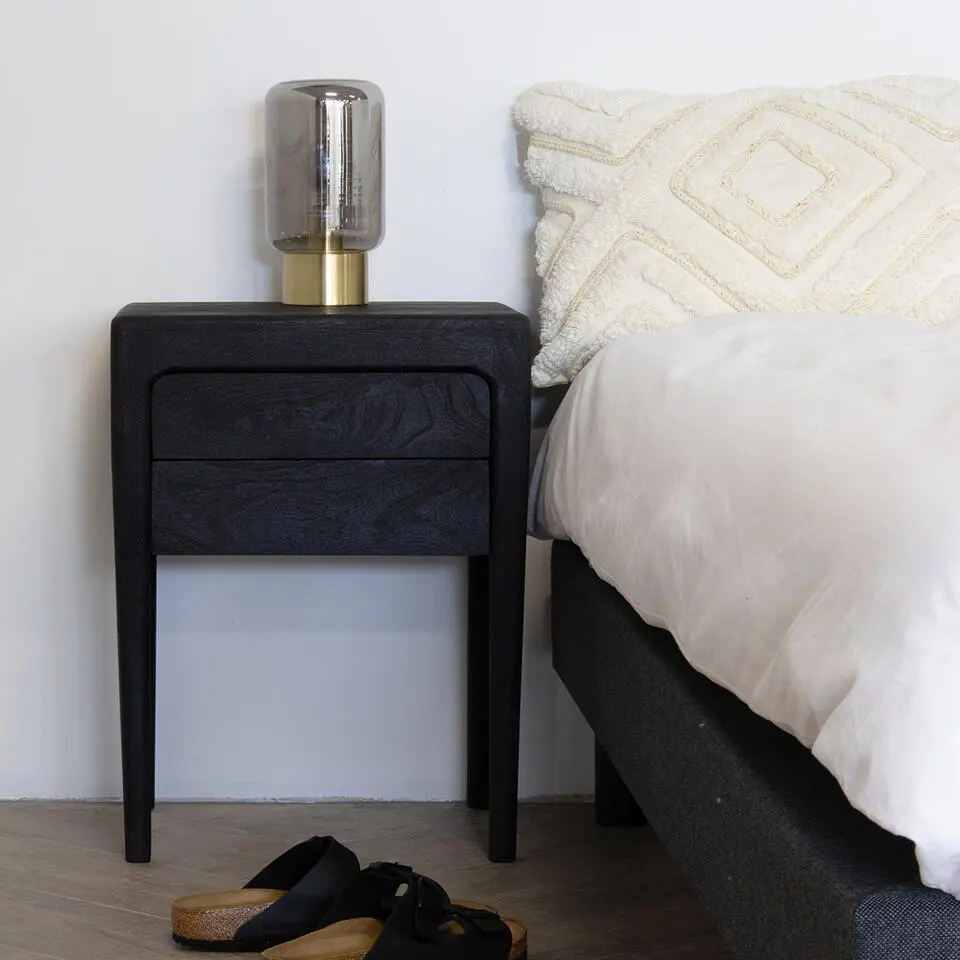 Nachtkastje Zwart Mangohout - 2 Lades - 46x46x60cm - Berend