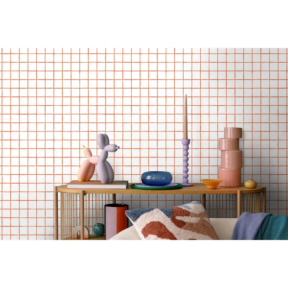 ESTAhome behang geblokt motief oranje en wit - 50 x 900 cm