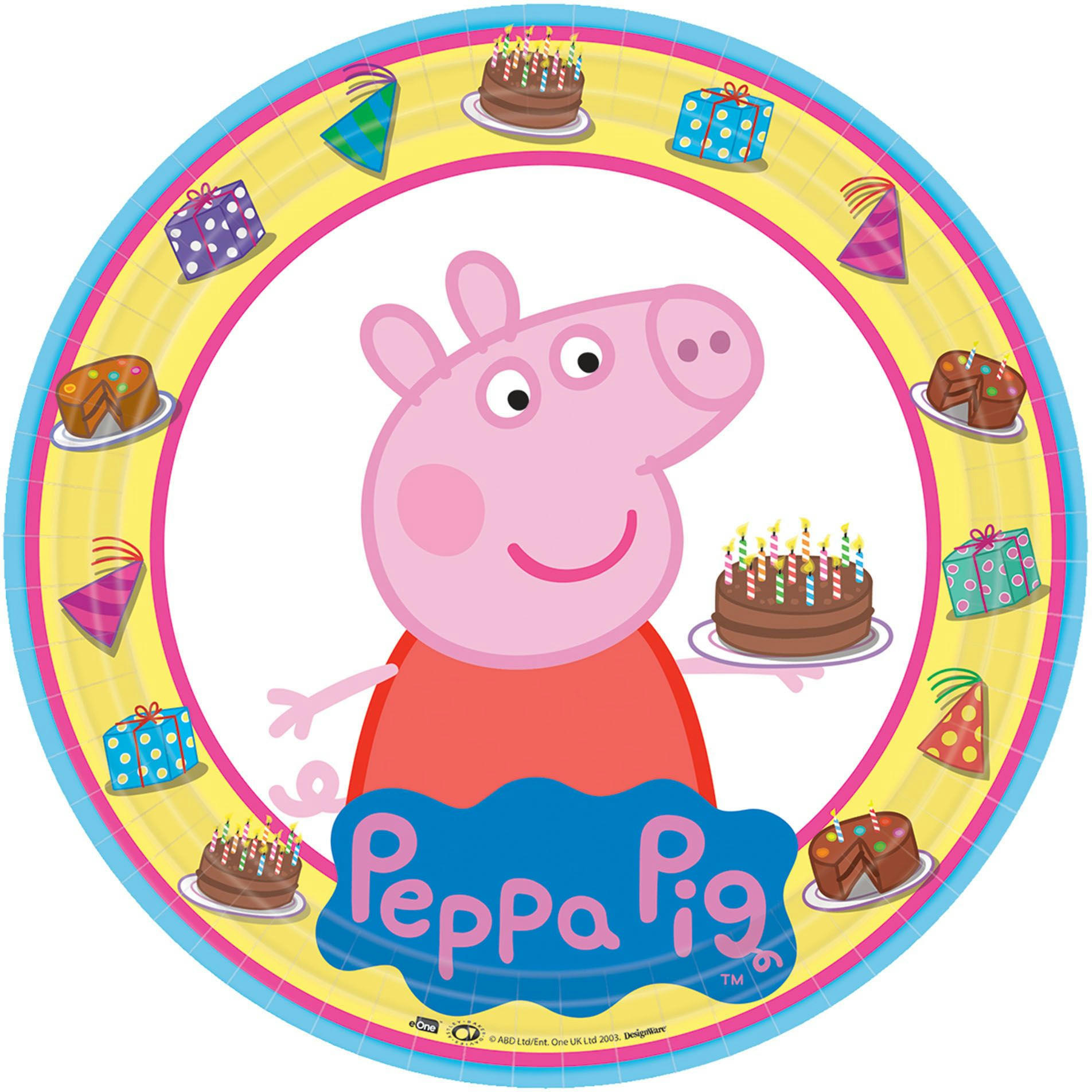 Nickelodeon Peppa Pig Round Paper Disposable Lunch Plates,Yellow/Pink, 9-in, 8-pk, for Birthday Party