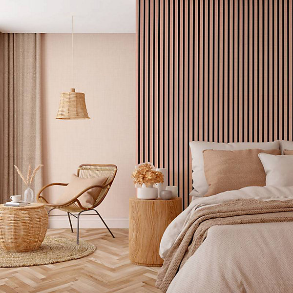 Panneau mural acoustique tasseaux bois 250 x 30 x 1,9 cm - rose pastel/feutrine noir - 0,75m²