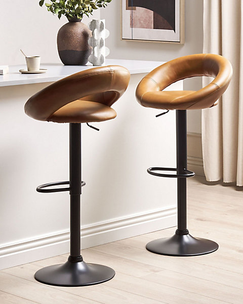 Lot de 2 chaises de bar PEORIA Cuir PU Marron doré