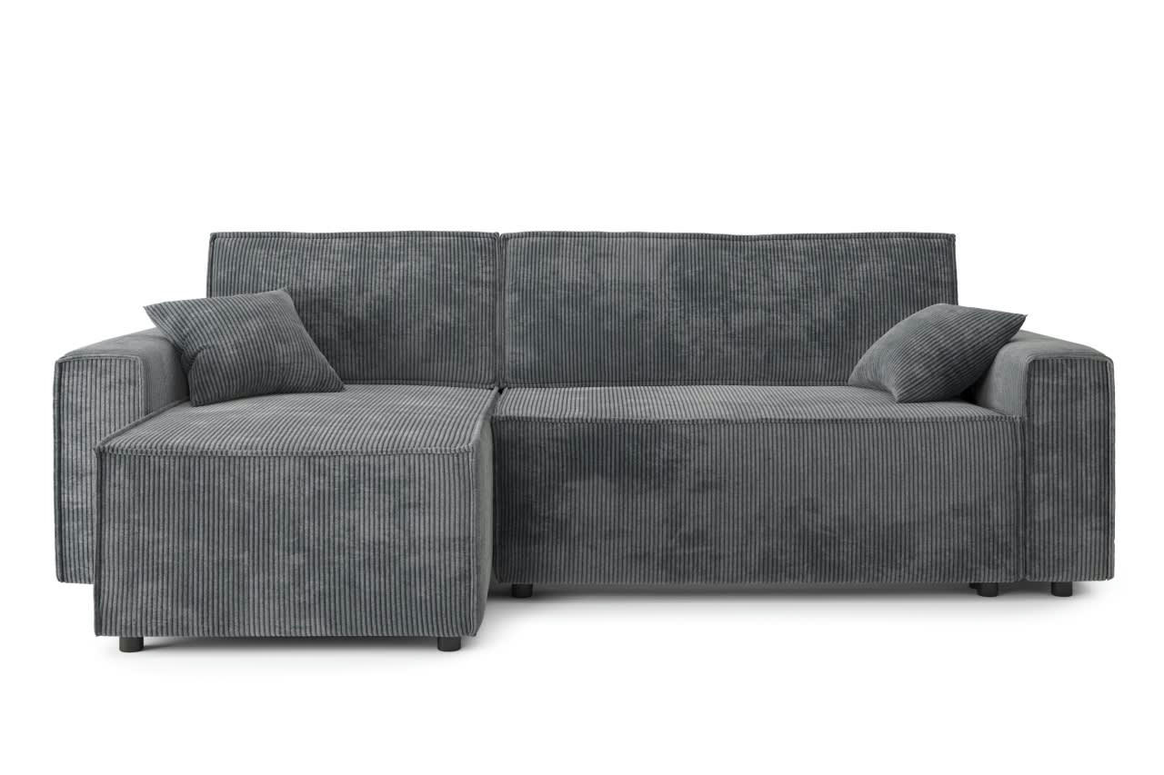 MIRA - Canapé d'angle convertible en velours côtelé 4 places gris souris