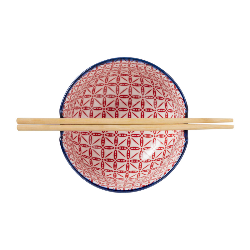 Schaaltje met eetstokjes - blauw/rood - &Oslash;14.7x9 cm