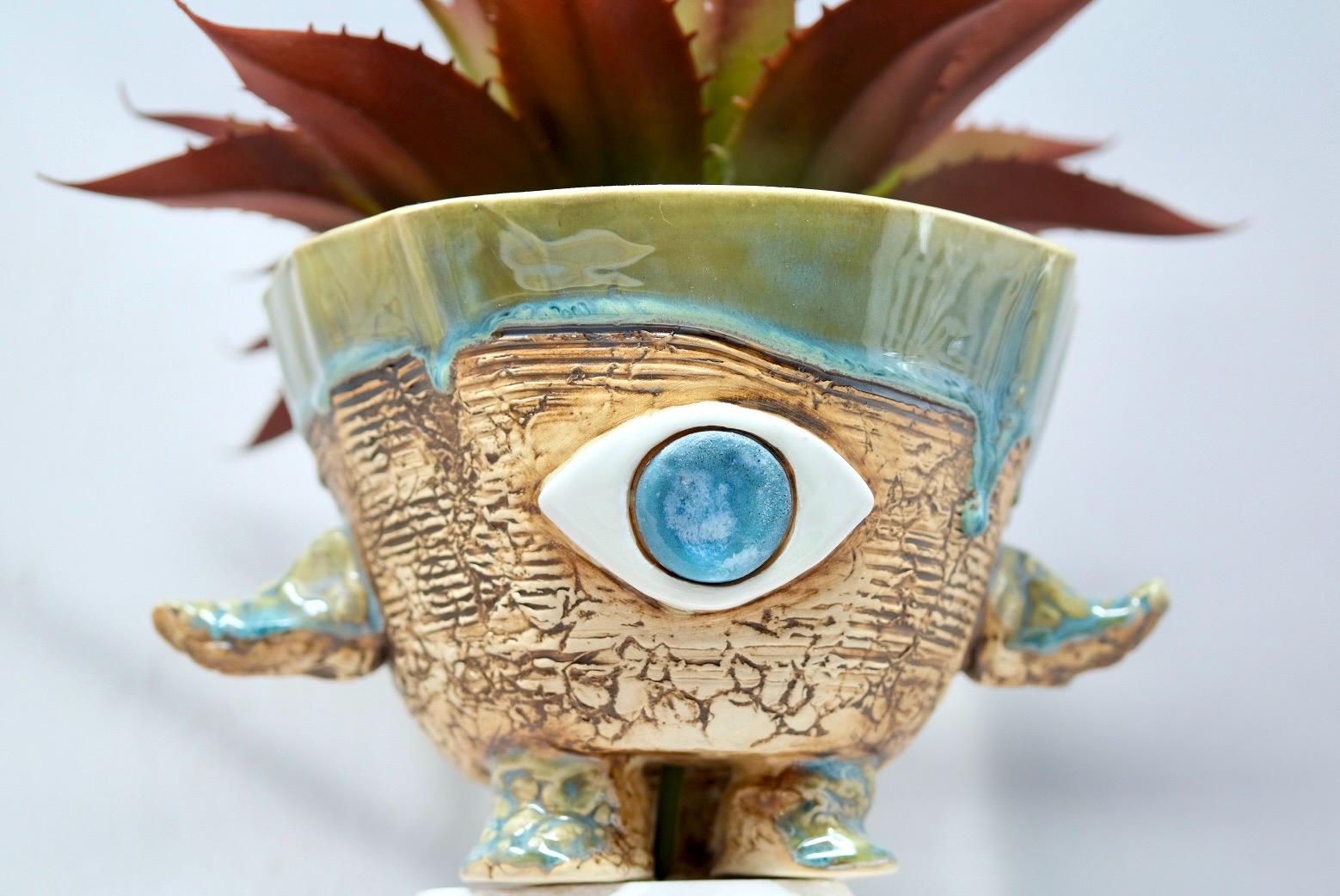 Handmade Ceramic Plant Pot - Sculptural Eye Planter for Medium Houseplants