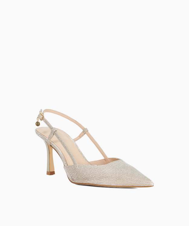 Composure Gold - Pointed Mid Heel Slingback Heels