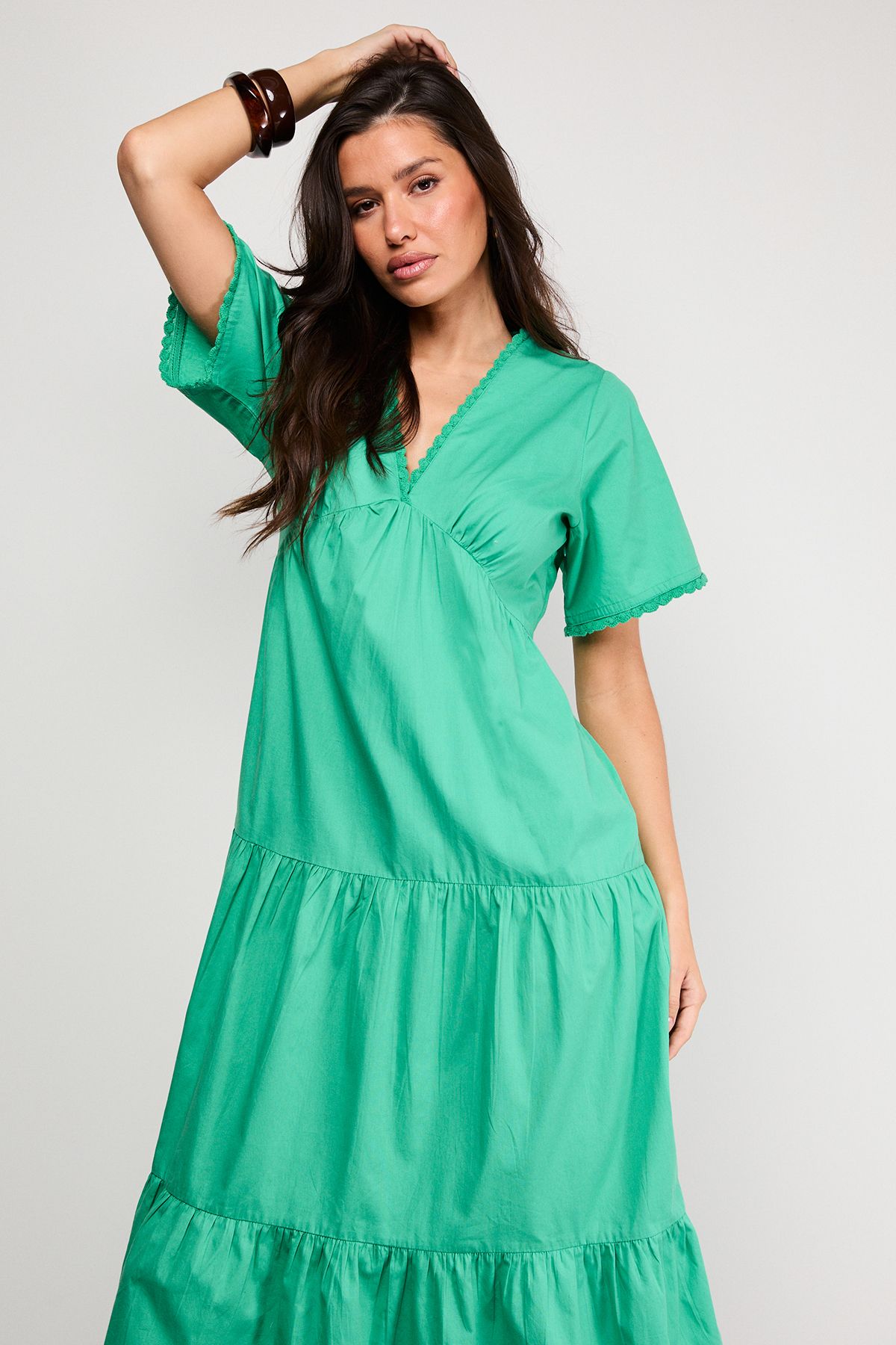 Warehouse Petite Poplin Whipstitch Trim Midi Smock Dress