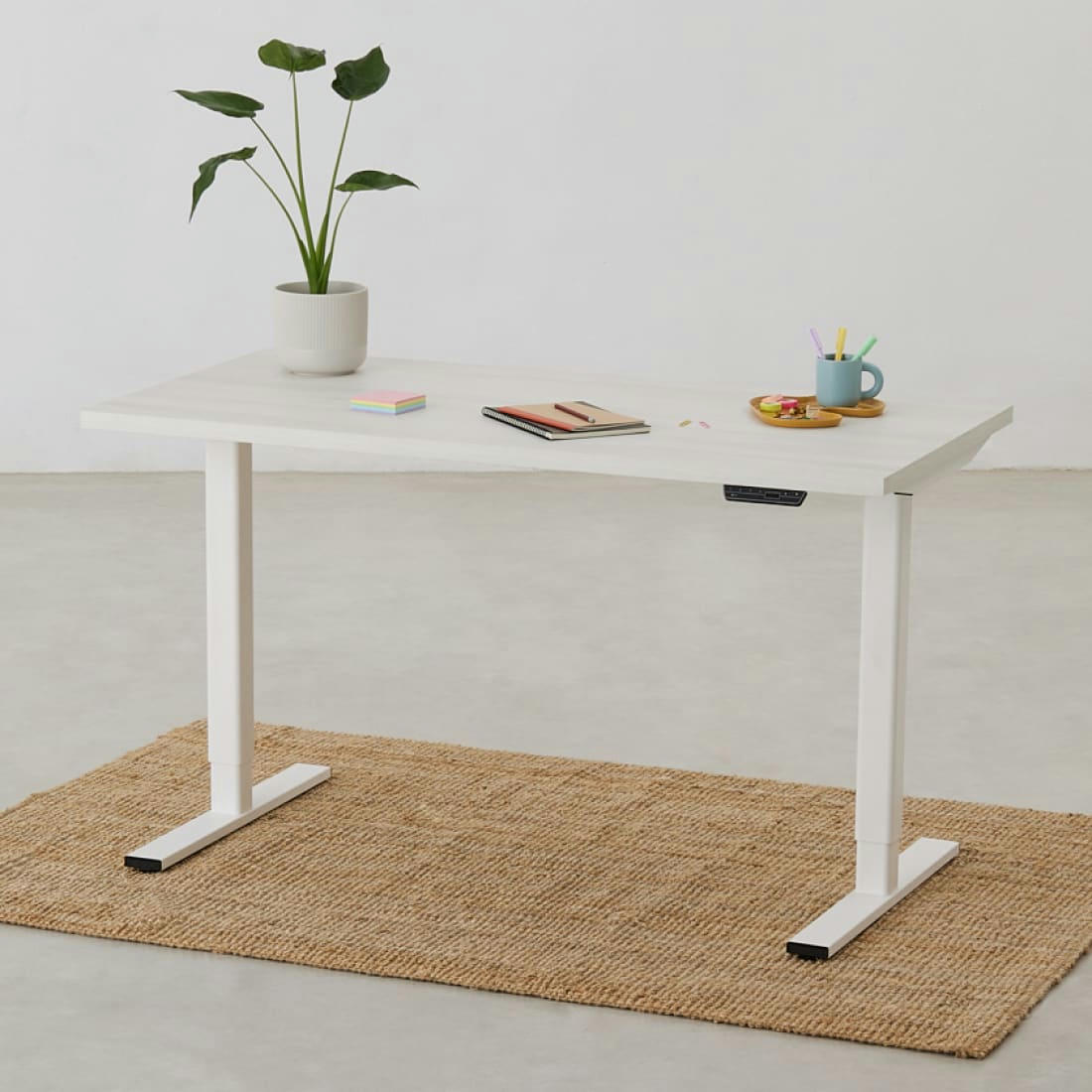 ELEVA PREMIUM - Bureau assis debout effet bois blanc 160x80x3cm