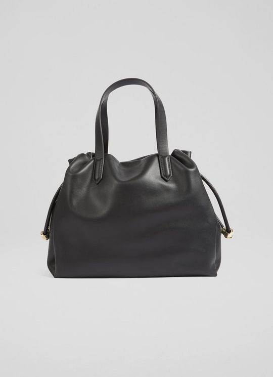 Selina Black Leather Bead Tote