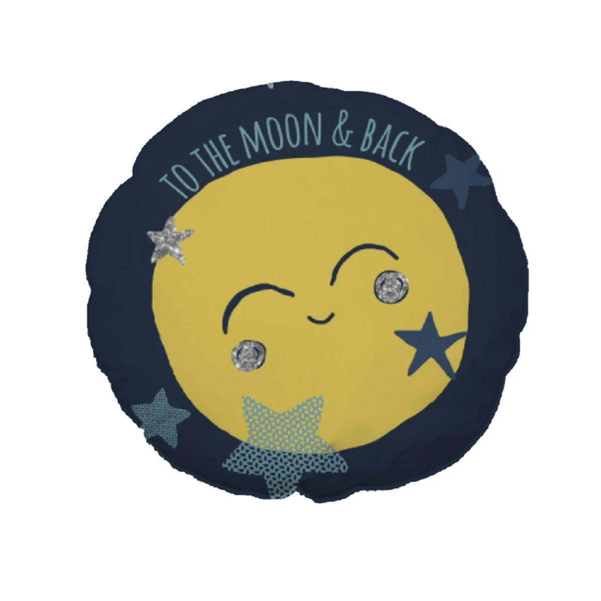 KIDS - Coussin coton bleu et jaune avec lune 35cm
