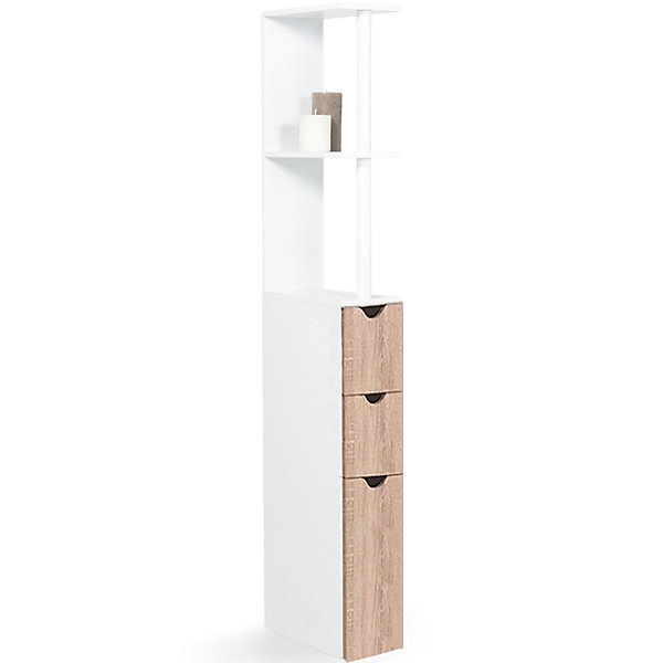 Meuble WC étagère WILLY bois 3 portes blanc et hêtre