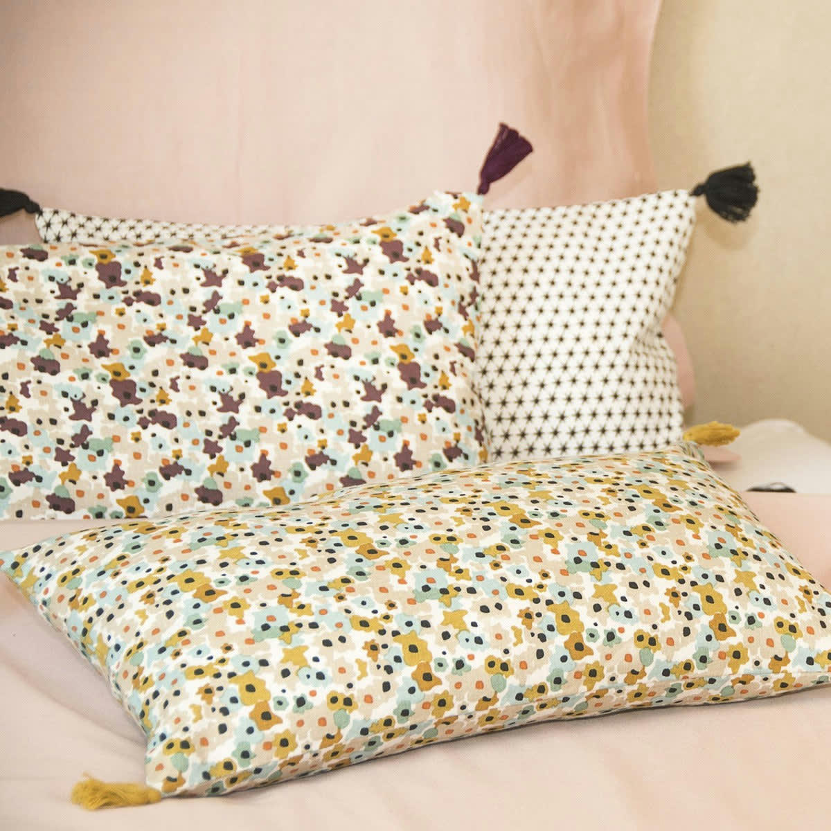 LIBERTY - Housse de coussin coton  50x30 prune