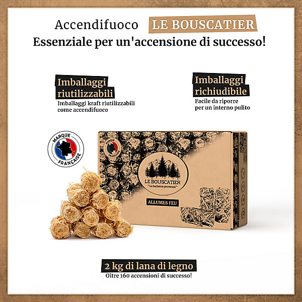 160 à 170 allume-feu en laine de bois et cire végétale 100% naturel pour cheminée poêle four à pizza cuisinière Barbecue brasero.