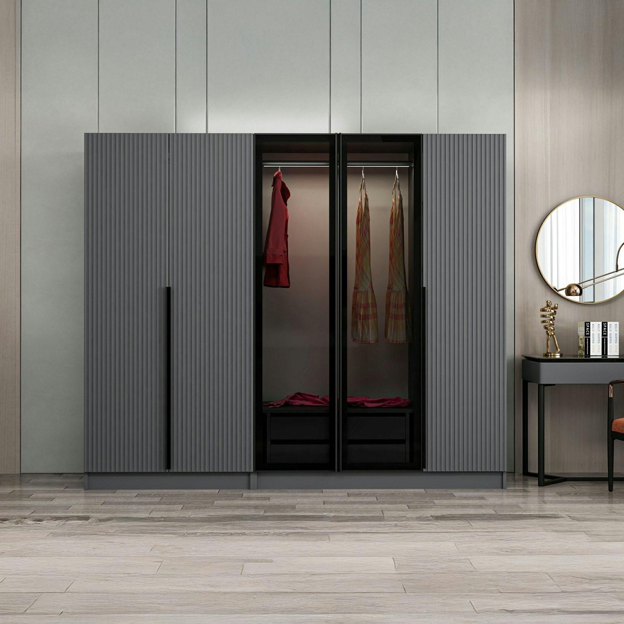 Armoire dressing design gris 2 portes verre BYRON