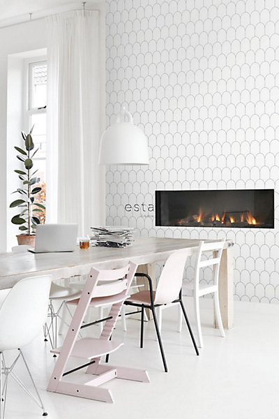 ESTAhome papier peint art déco blanc et noir 53 cm x 10.05 m