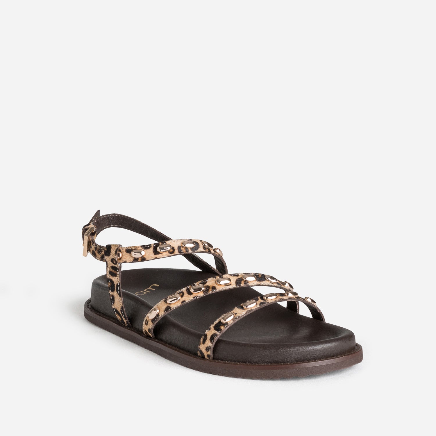 Sandale beige cuir motif léopard décor