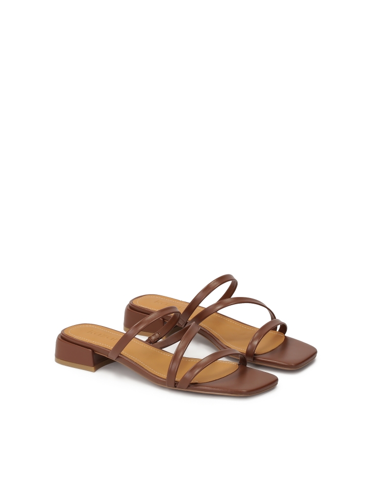 Brown mules on a flat sole with thin straps