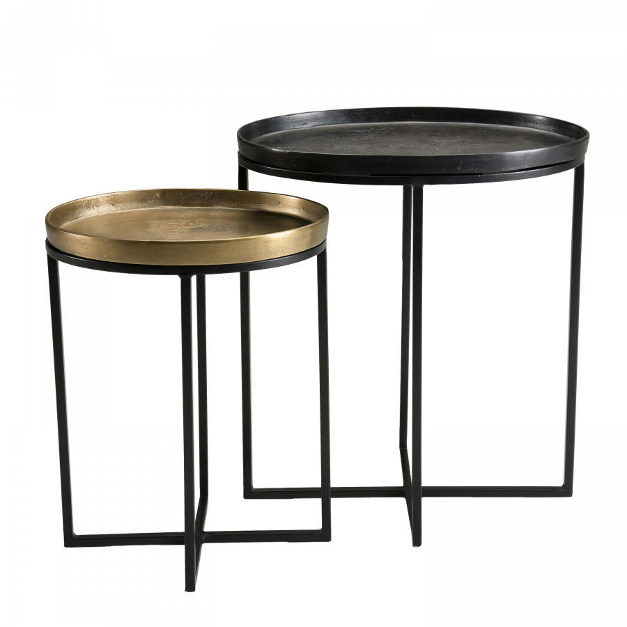 JONAS - 2 tables d'appoint ovales en aluminium doré et métal noir L47