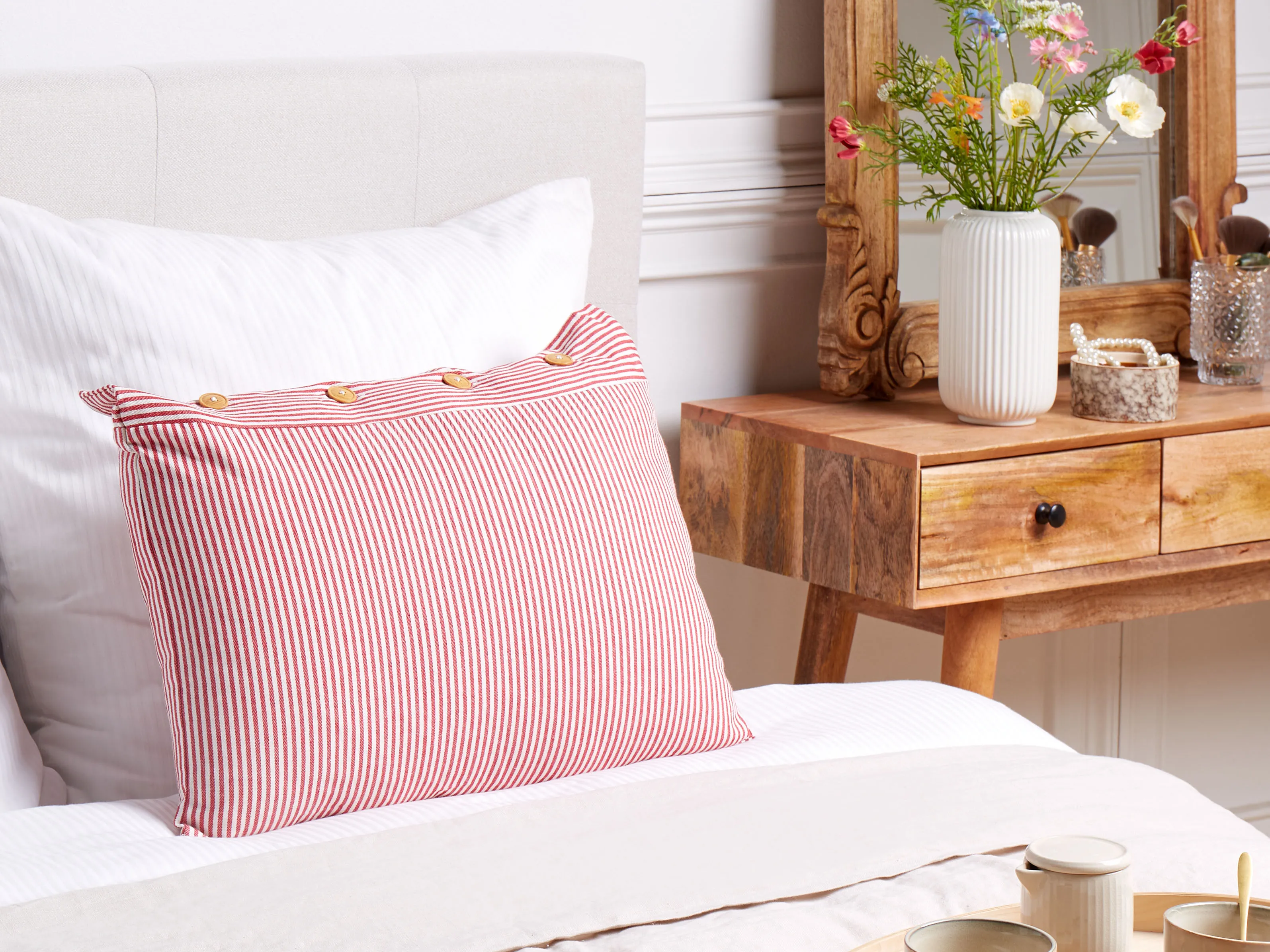 Throw Cushion AALITA Cotton 40 x 60 cm Red Striped