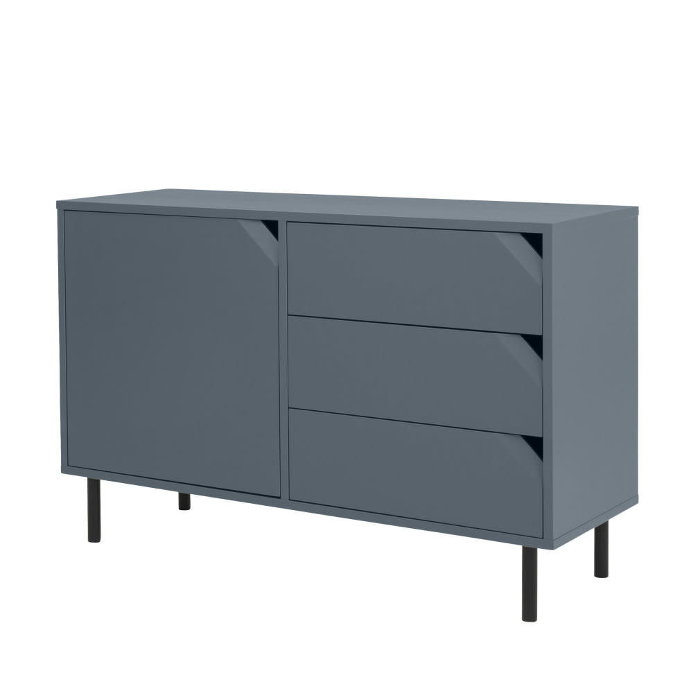 CORNER - Buffet 1 porte 3 tiroirs en bois L118cm bleu marine