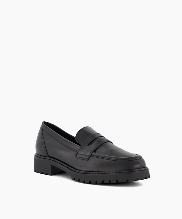 Gild Black - Cleated-Sole Leather Penny-Trim Loafers