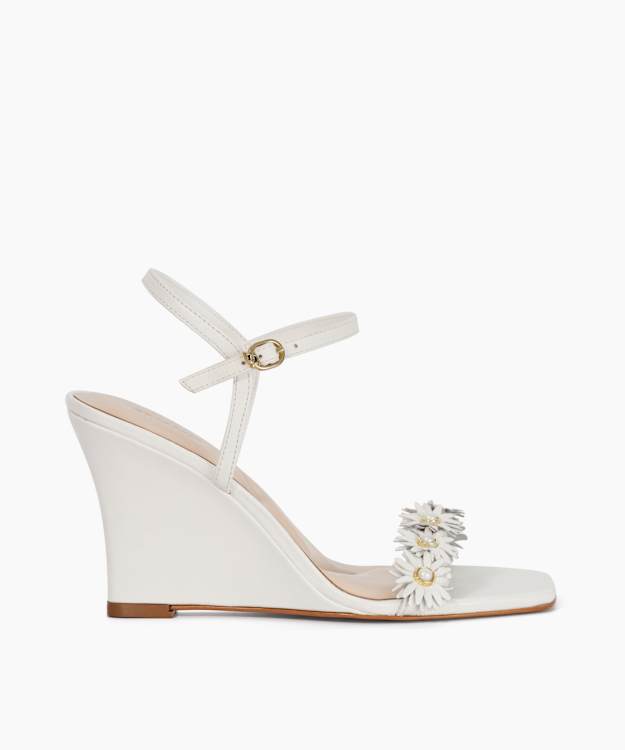 Milennial White - Floral Embellished Wedge Sandals