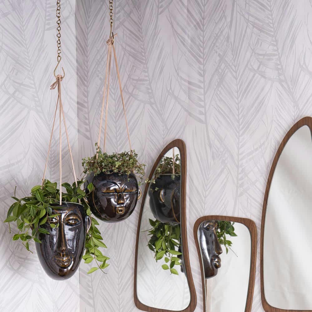 MASQUE - Pot à suspendre masque long céramique marron