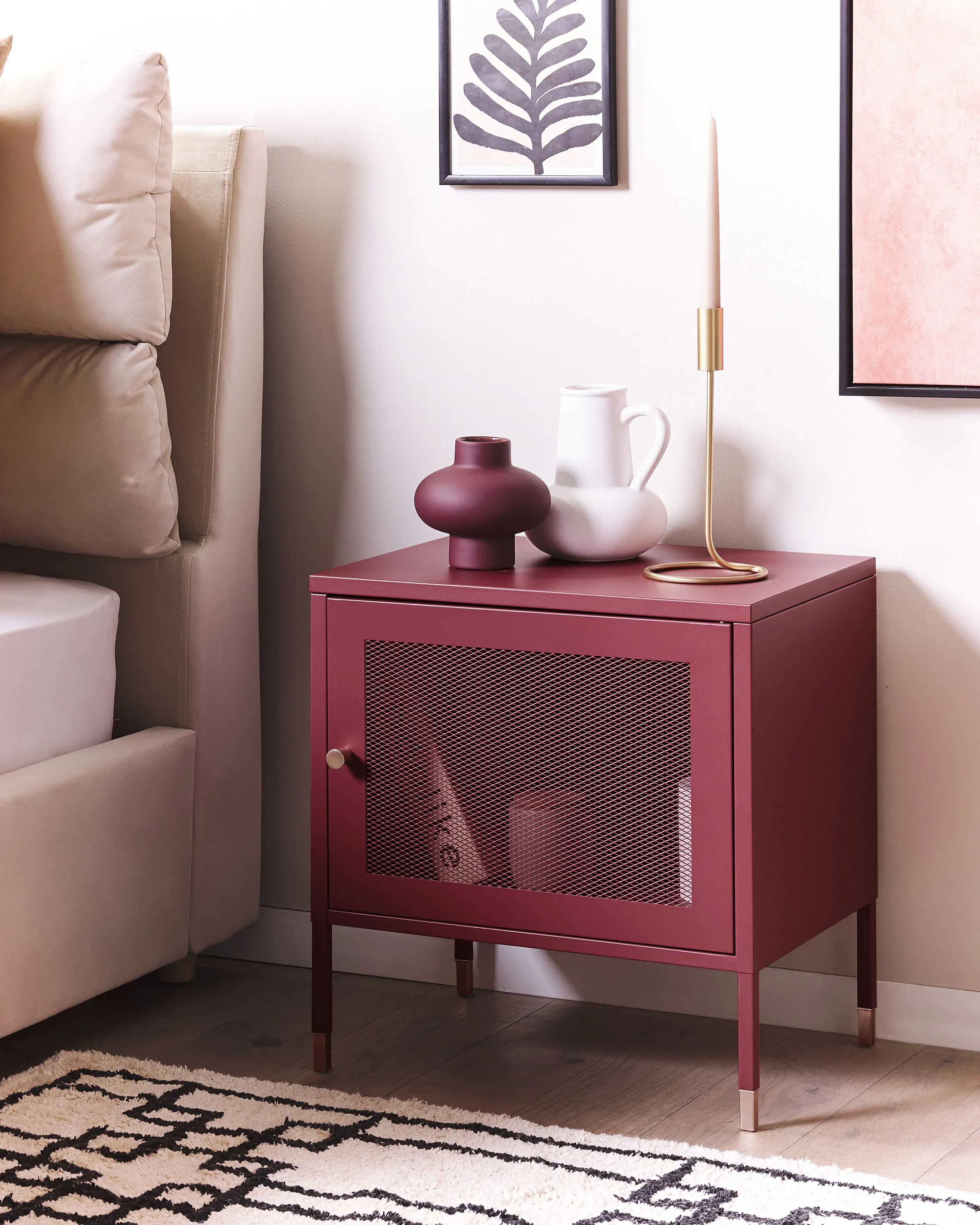 Bedside Table OSSETT Metal Dark Red