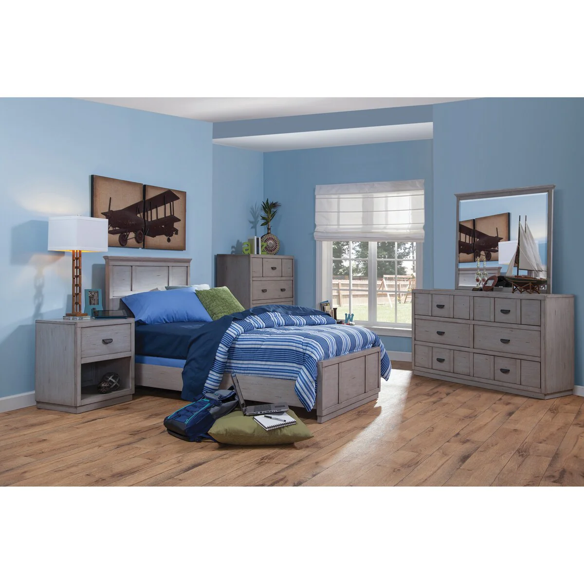 Parker Driftwood 6-Drawer Double Dresser with Mirror